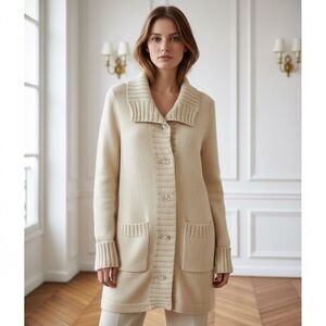 Patagonia Lambswool Knit Cardigan Sweater Tunic Cream Cuffed size Small